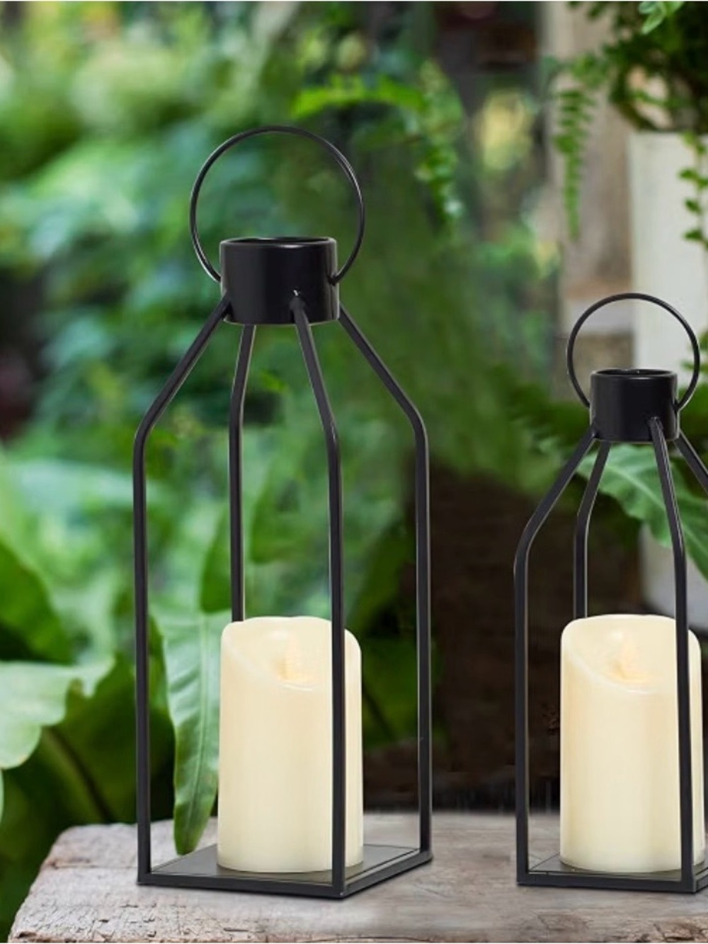 Black Metal Lantern Candle Holders - Set of 2 - Picture 4 of 4